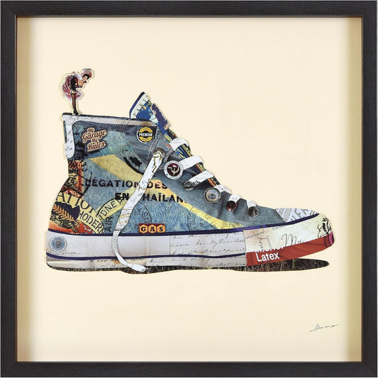 Dimensional Collage Framed Graphic Paper under Glass Wall Art by Alex Zeng Ready to Hang, 25" X 25", High Top Sneaker