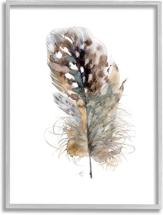 Speckled Bird Feather Study Brown Animal, Designed by Verbrugge Watercolor Gray Framed Wall Art, 24 X 30