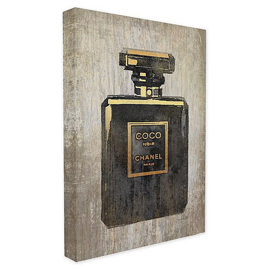 Fashion Designer Perfume Black Gold Textured Watercolor Canvas Wall Art by Amanda Greenwood