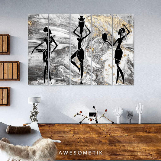 " Abstract Three African American Black Woman Art Canvas Wall Art Ready to Hang. Made in USA (5 Piece Cinema)