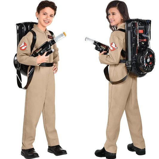 Halloween Children Father Ghostbusters Costume Themed Cosplay Halloween Uniform Jumpsuit with Bag Ideal for Adults Kid