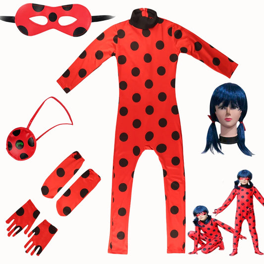 New Children's Anime Ladybird Costume with Separate Eye Mask  Cosplay Carnival Party Stage Performance Clothing for Kids Girls