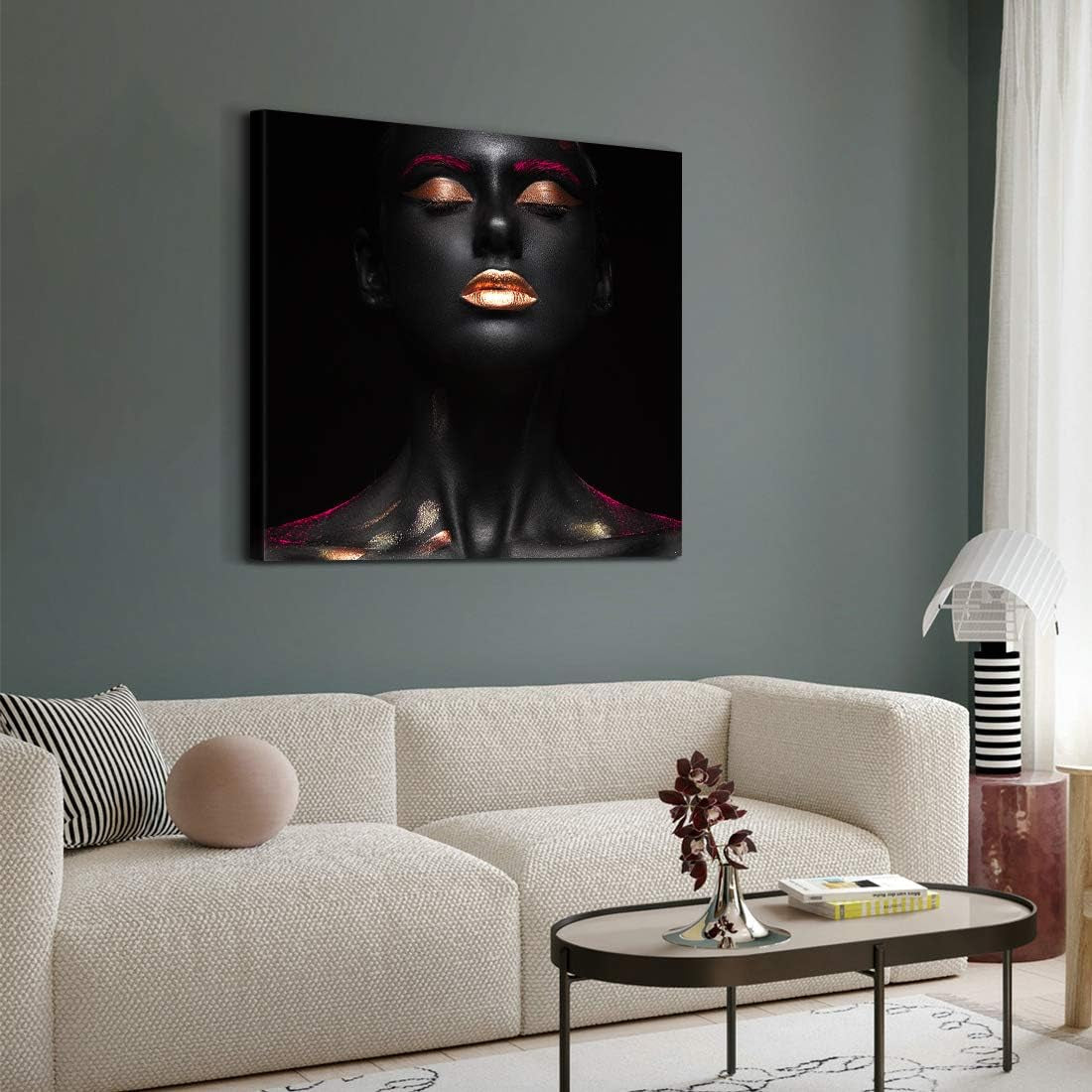 - African American Wall Art African Golden Black Girl Canvas Wall Art Prints Painting Wall Decor Women Canvas American Wall Art for Living Room Office Decor Ready to Hang - 18X18 Inch